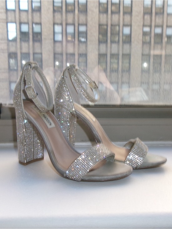 Steve Madden Shoes - Steve Madden Silver Rhinestone Block Heel Sandals